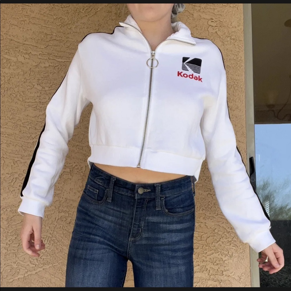 H&M Divided Kodak White Cropped Sweater, Rainbow Logo XS